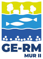 Logo 'GE-RM Mur II': stilisierte Darstellung von Wasser, Fischen und Vegetation über blauem Hintergrund.